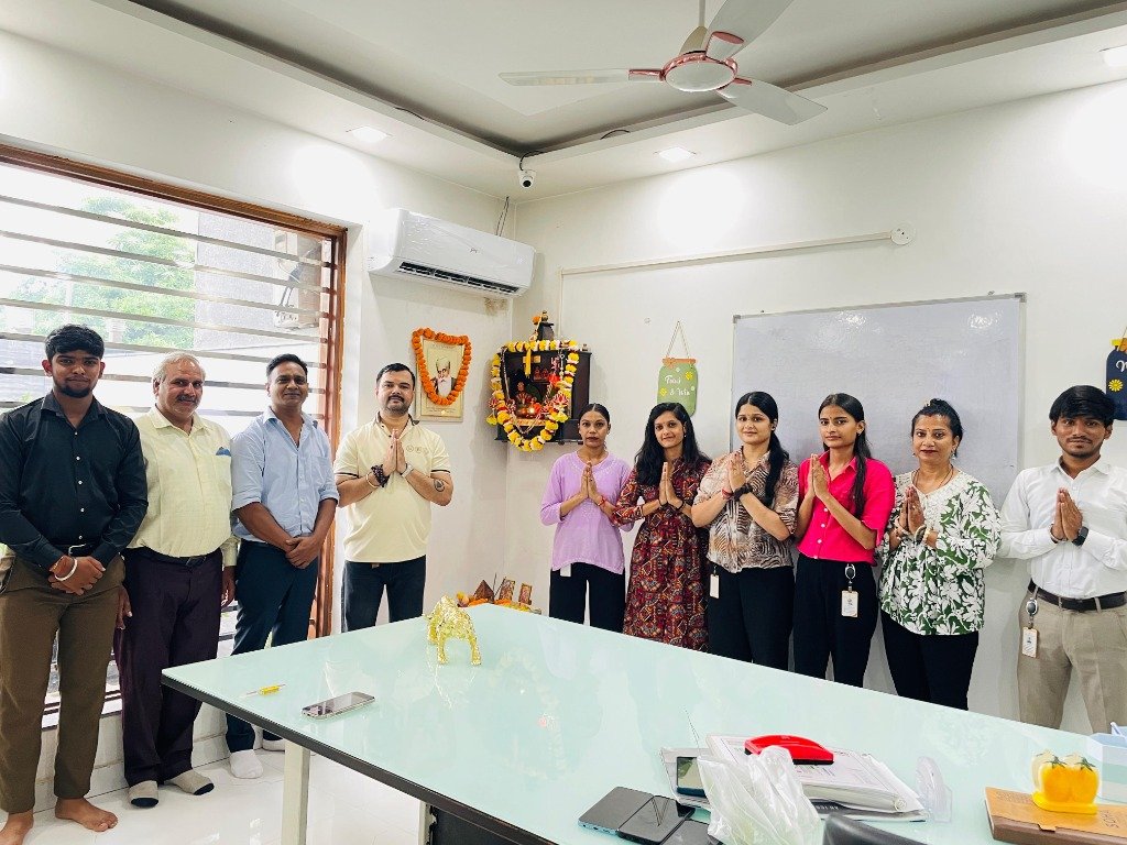 Homage Infratech team Namaste greeting at office